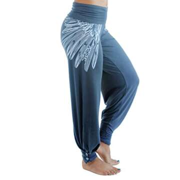 Hali Cali Women's Straight Casual Loose Wide Leg fold Over Comfy Palazzo Pants (M, Blue Wings with Buttons)