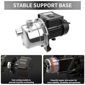 Lanchez 1/2 HP Shallow Well Pump，Garden Pump, Jet Pump Portable Stainless Steel Water Transfer Draining Irrigation Pump for Water Removal, Lawn Fountain Pump 960 GPH 125 Feet Height