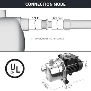 Lanchez 1/2 HP Shallow Well Pump，Garden Pump, Jet Pump Portable Stainless Steel Water Transfer Draining Irrigation Pump for Water Removal, Lawn Fountain Pump 960 GPH 125 Feet Height