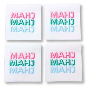 Mahjong Cocktail Napkins - 50-Pack | 5'' x 5'' folded Mahjongg Luxury, Linen-Feel, Disposable Drink Napkins| Eco-Friendly, Super Absorbent (STYLE 1)