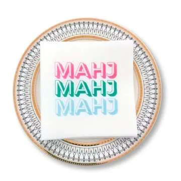 Mahjong Cocktail Napkins - 50-Pack | 5'' x 5'' folded Mahjongg Luxury, Linen-Feel, Disposable Drink Napkins| Eco-Friendly, Super Absorbent (STYLE 1)