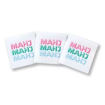 Mahjong Cocktail Napkins - 50-Pack | 5'' x 5'' folded Mahjongg Luxury, Linen-Feel, Disposable Drink Napkins| Eco-Friendly, Super Absorbent (STYLE 1)