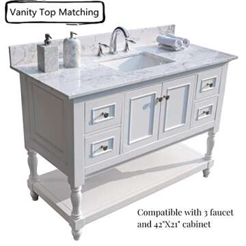 43‘’x22" bathroom stone vanity top engineered stone carrara white marble color with rectangle un...