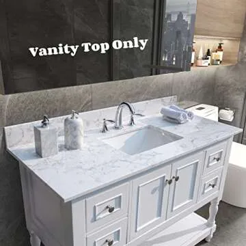 43‘’x22" bathroom stone vanity top engineered stone carrara white marble color with rectangle undermount ceramic sink and 3 pre-drilled hole with back splash (Not included Faucet)