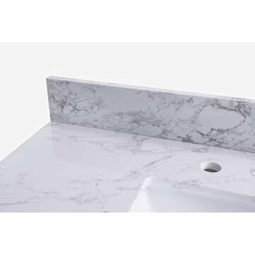 43‘’x22" bathroom stone vanity top engineered stone carrara white marble color with rectangle undermount ceramic sink and 3 pre-drilled hole with back splash (Not included Faucet)