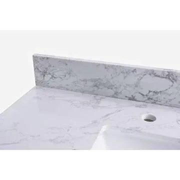 43‘’x22" bathroom stone vanity top engineered stone carrara white marble color with rectangle undermount ceramic sink and 3 pre-drilled hole with back splash (Not included Faucet)