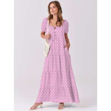 ANRABESS Women's Boho Maxi Dresses 2025 Summer Casual Floral Puff Short Sleeve Tie Front Flowy Swing...