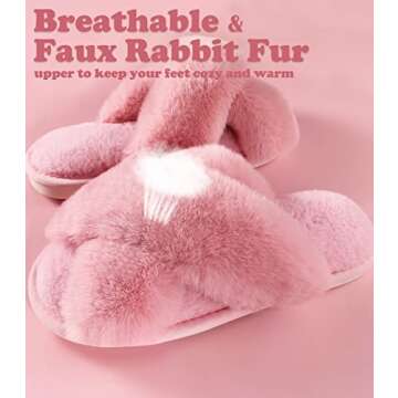 Women Pink Fuzzy Fluffy Slippers-Ankis Soft Cozy Plush Fuzzy Slippers Faux Rabbit Fur Memory Foam Furry Open Toe Breathable Fuzzy Slippers Bedroom Warm Comfy Cross Band Slippers for Women House Indoor