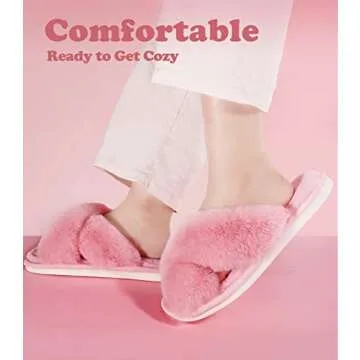 Ankis Women's Pink Fuzzy Fluffy Slippers for Cozy Comfort