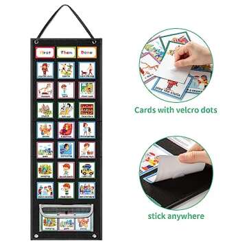 ANCOMEDO Large Black Visual Schedule Chart for Kids Chore with 92 Pcs Cards, Visual Behavioral Routine Tool for Toddlers, Daily Schedule Board Autism Learning Materials for Classroom Home