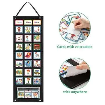 ANCOMEDO Large Black Visual Schedule Chart for Kids Chore with 92 Pcs Cards, Visual Behavioral Routine Tool for Toddlers, Daily Schedule Board Autism Learning Materials for Classroom Home