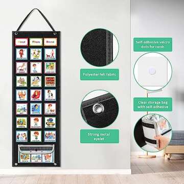 ANCOMEDO Large Black Visual Schedule Chart for Kids Chore with 92 Pcs Cards, Visual Behavioral Routine Tool for Toddlers, Daily Schedule Board Autism Learning Materials for Classroom Home