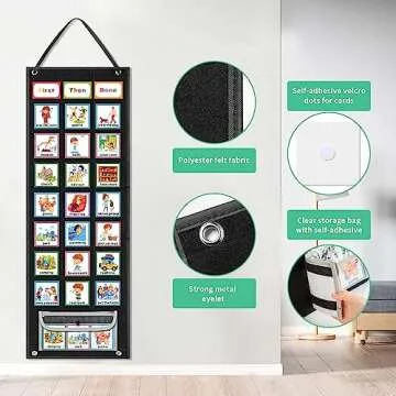 ANCOMEDO Large Black Visual Schedule Chart for Kids Chore with 92 Pcs Cards, Visual Behavioral Routine Tool for Toddlers, Daily Schedule Board Autism Learning Materials for Classroom Home