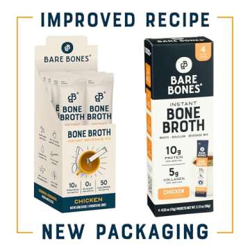 Bare Bones Chicken Bone Broth Instant Powdered Mix | Rich Savory Packets on-the-Go No Artificial Fla...