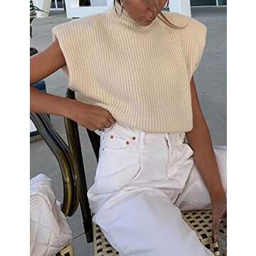 Ameliever Women's High Neck Knit Sweater Vest Sleeveless Ribbed Pullover Tank Tops