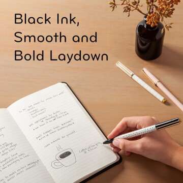 U Brands Catalina Felt Tip Pens, Set of 6, Classic Chic Stripes and Dots with Gold Details, Medium (0.7 mm) Point, Black Ink