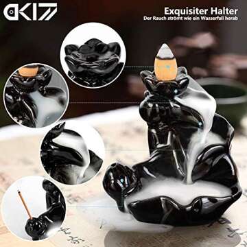 DK177 Waterfall Incense Holder Backflow Cone Ceramic Burner Handcrafted Porcelain Censer Incense Sti...