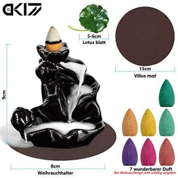 DK177 Waterfall Incense Holder Backflow Cone Ceramic Burner Handcrafted Porcelain Censer Incense Stick Stand with 20 Free Cones
