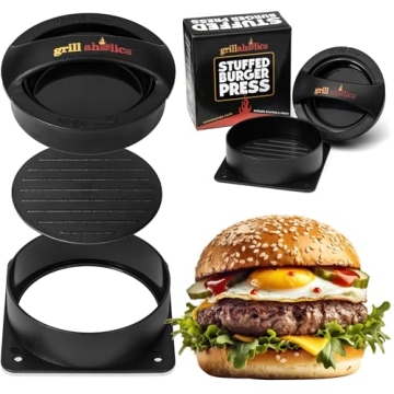 Grillaholics Stuffed Burger Press and Recipe eBook - Extended Warranty - Burger Stuffer & Hamburger Patty Maker - The Perfect Grilling Gift & Stocking Stuffer