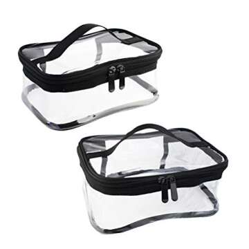 Wobe 2 Pack Portable Clear Makeup Bag Zipper Waterproof Cosmetics Bag Transparent Travel Storage Carry Pouch PVC Zippered Toiletry Bag Organizers With Handle for Vacation Travel, Bathroom