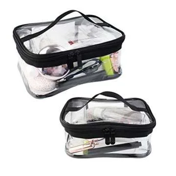 Wobe 2 Pack Portable Clear Makeup Bag Zipper Waterproof Cosmetics Bag Transparent Travel Storage Carry Pouch PVC Zippered Toiletry Bag Organizers With Handle for Vacation Travel, Bathroom