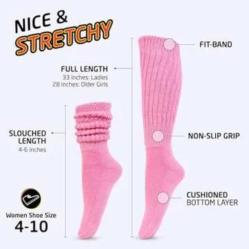 HOT FEET Women's Slouch Socks 2-Pack - Cozy Cotton Blend Scrunch Boot Socks, Long Slouchy Scrunchy C...