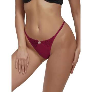Milumia Women Low Rise Floral G-String Sexy Lace Thongs Panties Burgundy Red X-Large