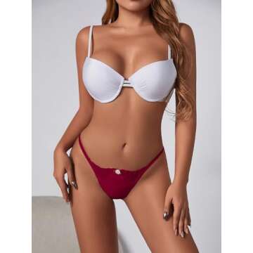 Milumia Women Low Rise Floral G-String Sexy Lace Thongs Panties Burgundy Red X-Large