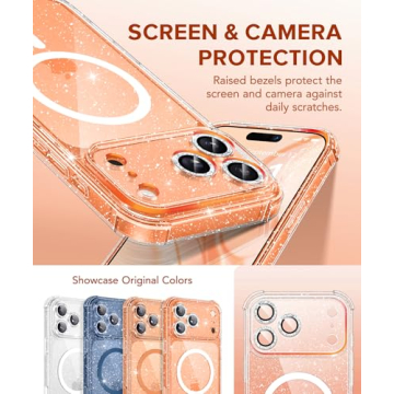 BERFY for iPhone 17 Pro Case for Women, Compatible with MagSafe, Clear Glitter Shockproof Protective...