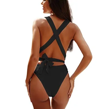 Lilosy Sexy Plunge Neck High Waisted One Piece Swimsuit