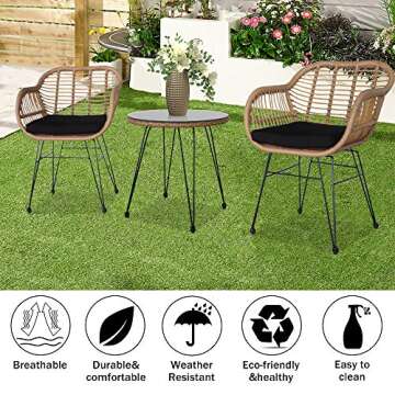 Three Sets of Balcony Tables and Chairs, Rattan Leisure Chairs, Small Tea Table Combination, Outdoor Terrace Tables and Chairs in Nordic Courtyard