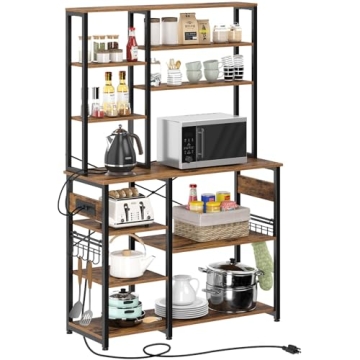 Rolanstar Baker's Rack, 60.9inch 10-Tier Kitchen Utility Storage Shelf with 15 Hooks, Large Kitchen ...