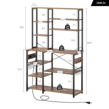 Rolanstar Baker's Rack 60.9" with Power Outlet & Hooks