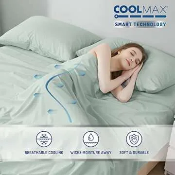 DEGREES OF COMFORT Coolmax Cooling Sheets | Queen Size Bed Sheet Set for Hot Sleepers | Soft Fabric with Deep Pocket, Mint-4PC