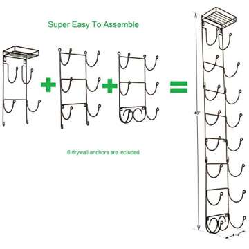 Bath Towel Rack in Bathroom. Wine Racks in Kitchen. Wall Mounted Shelves for Towels hat Organization. Great Decor Accessories. Metal Hooks. 3 Pieces. Premium Presents Brand. (Black)