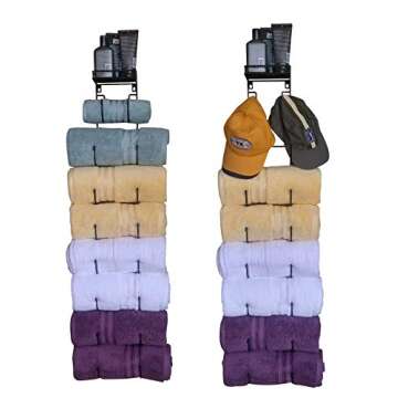 Bath Towel Rack in Bathroom. Wine Racks in Kitchen. Wall Mounted Shelves for Towels hat Organization. Great Decor Accessories. Metal Hooks. 3 Pieces. Premium Presents Brand. (Black)