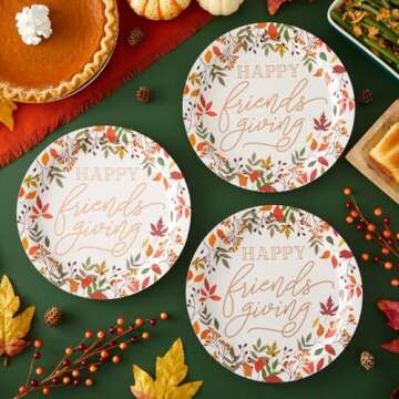 Sparkle and Bash 24 Pack Large Friendsgiving Plates, 10-Inch Paper Plates with Fall Leaves and Rose ...