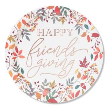 Sparkle and Bash 24 Pack Large Friendsgiving Plates, 10-Inch Paper Plates with Fall Leaves and Rose Gold Foil, Friendsgiving Party Decor, Thanksgiving Party Decor Supplies