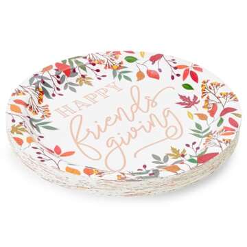 Sparkle and Bash 24 Pack Large Friendsgiving Plates, 10-Inch Paper Plates with Fall Leaves and Rose Gold Foil, Friendsgiving Party Decor, Thanksgiving Party Decor Supplies