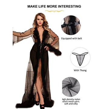OhYeah Plus Size Feather Robe with Fur Trim for Women