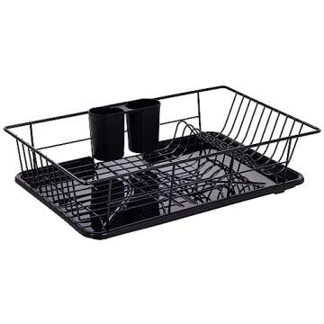 Sweet Home Collection Dish Drainer Drain Board and Utensil Holder Simple Easy to Use, 19" x 12" x 5", Black