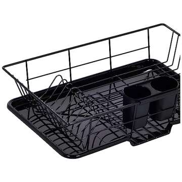 Sweet Home Collection Dish Drainer Drain Board and Utensil Holder Simple Easy to Use, 19" x 12" x 5", Black