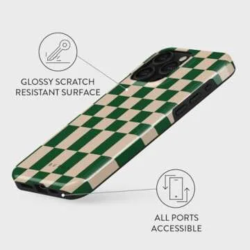 BURGA Phone Case for iPhone 15 Pro Max - Cute, Trendy, Aesthetic, Pattern Phone Cover, Hard Shell Protection - fits Apple iPhone 15 Pro Max Case for Women Men, Checkered Green Square