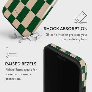 BURGA Phone Case for iPhone 15 Pro Max - Cute, Trendy, Aesthetic, Pattern Phone Cover, Hard Shell Protection - fits Apple iPhone 15 Pro Max Case for Women Men, Checkered Green Square
