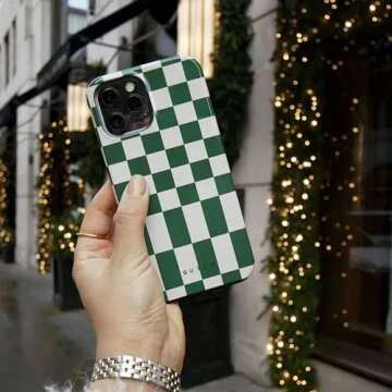 BURGA Phone Case for iPhone 15 Pro Max - Cute, Trendy, Aesthetic, Pattern Phone Cover, Hard Shell Protection - fits Apple iPhone 15 Pro Max Case for Women Men, Checkered Green Square