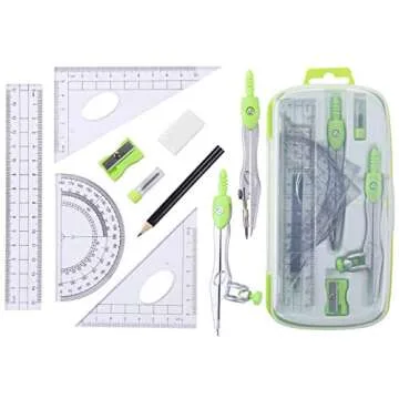 Unjoo Math Geometry Kit Sets 10 Piece Student Supplies with Shatterproof Storage Box,Includes Rulers...