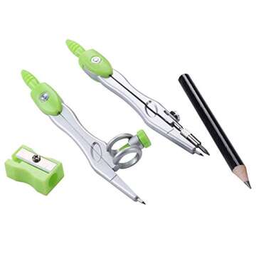 Unjoo Math Geometry Kit Sets 10 Piece Student Supplies with Shatterproof Storage Box,Includes Rulers,Protractor,Compass,Eraser,Pencil Sharpener,Lead Refills,Pencil,for Drafting and Drawings（Green）