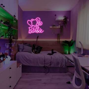 NINTHVEEN Neon Sign Pink Led Neon Light For Girls Room Light Up Sign For Bedroom Wall Decor, Fun Gir...