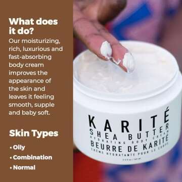 Karité Crème Corps Shea Butter Body Cream | Hydrating Moisturizer for Dry & Sensitive Skin | Dermatologist-Formulated and Approved | Cruelty-free & Hypoallergenic for all Skin Types