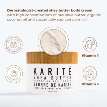 Karité Crème Corps Shea Butter Body Cream | Hydrating Moisturizer for Dry & Sensitive Skin | Dermatologist-Formulated and Approved | Cruelty-free & Hypoallergenic for all Skin Types